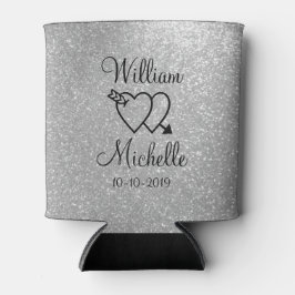銀パーソナライズされたグリッター結婚缶クーラー 缶クーラー