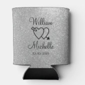 銀パーソナライズされたグリッター結婚缶クーラー 缶クーラー (裏面)