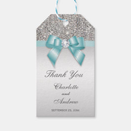 銀パーソナライズされたシークインズダイヤモンドボウ結婚ズ ギフトタグ