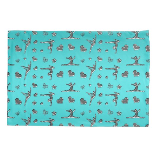 銀パーソナライズされたターコイズ体操 枕カバー (裏面)