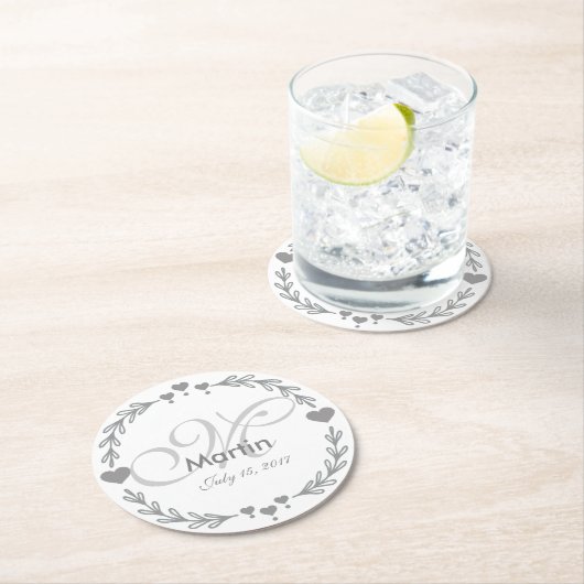 銀パーソナライズされたハート結婚式の引き出物コースター ラウンドペーパーコースター (インサイチュ)