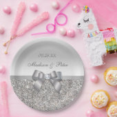 銀パーソナライズされたフェイクシークンズボウ結婚ズ ペーパープレート (パーティー)