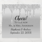 銀パーソナライズされた滴下グリッター結婚式の引き出物 スパークリングワインラベル (シングルラベル)