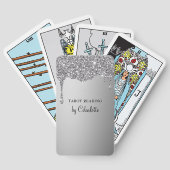 銀パーソナライズされた灰色グリッタードロップ(模倣) トランプ (裏面)