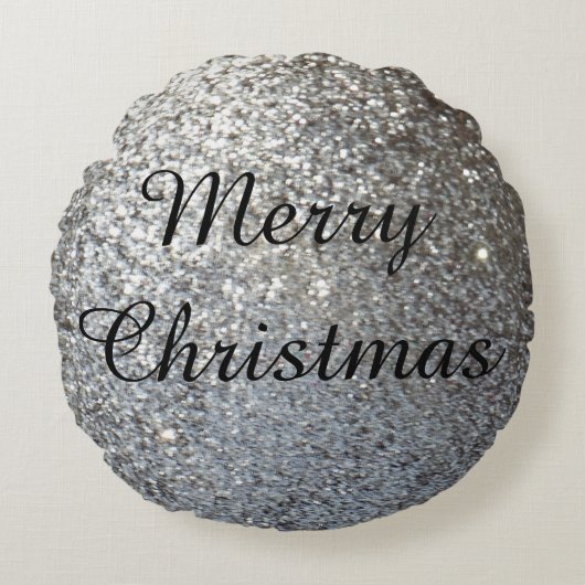 銀パーソナライズされた無地のグリッター平野 ラウンドクッション (正面)