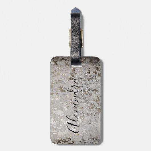 銀パーソナライズされた牛革プリントラゲージタグ ラゲッジタグ (裏面縦)