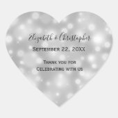 銀パーソナライズされた白グレイ結婚ズ ハートシール (正面)