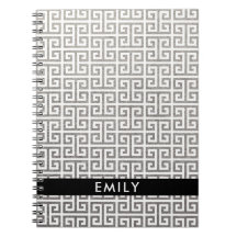 銀パーソナライズされた箔と白ギリシャ鍵