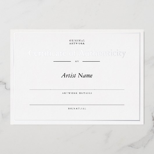 銀パーソナライズされた箔証明書の真正性 箔招待状 (正面)