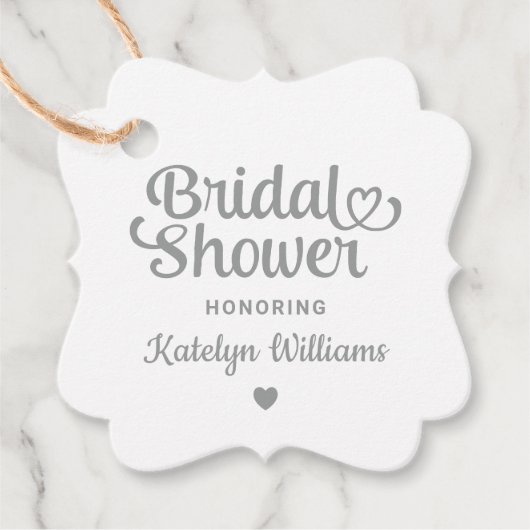 銀パーソナライズされた結婚ブライダルシャワー フェイバータグ (正面)