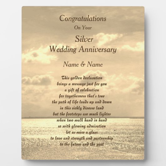 銀パーソナライズされた結婚周年詩 フォトプラーク (正面)