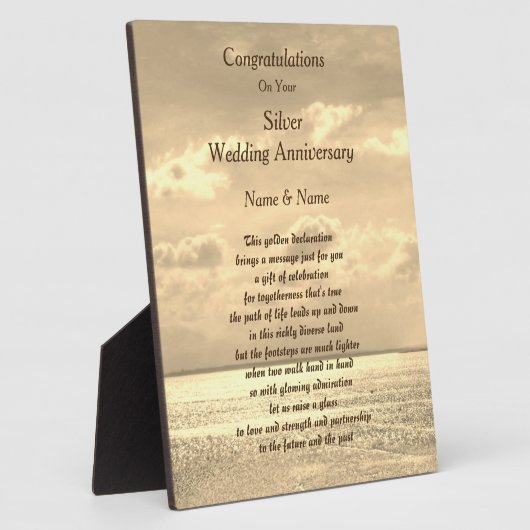 銀パーソナライズされた結婚周年詩 フォトプラーク (側面)