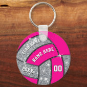 銀パーソナライズされた色、ピンク、白バレーボール キーホルダー (正面)