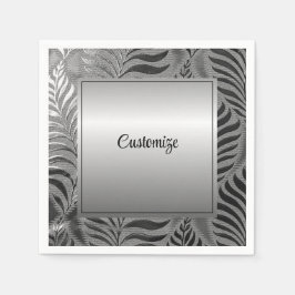 銀パーソナライズされた葉モチーフ スタンダードカクテルナプキン
