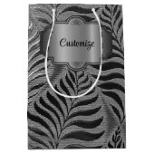 銀パーソナライズされた葉モチーフ ミディアムペーパーバッグ (正面)