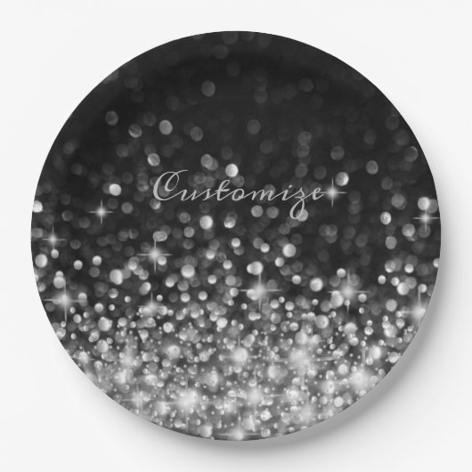 銀パーソナライズされた輝 ペーパープレート (正面)