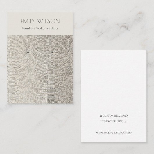 銀パールレザー組織スタッドイヤリングネックレス 名刺 (正面/裏面)