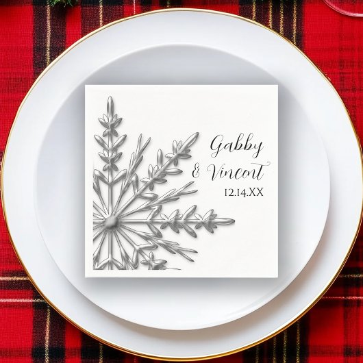 銀フェイクの雪片の冬の結婚式 スタンダードカクテルナプキン