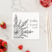 銀フェイクの雪片の冬の結婚式 スタンダードカクテルナプキン (インサイチュ)