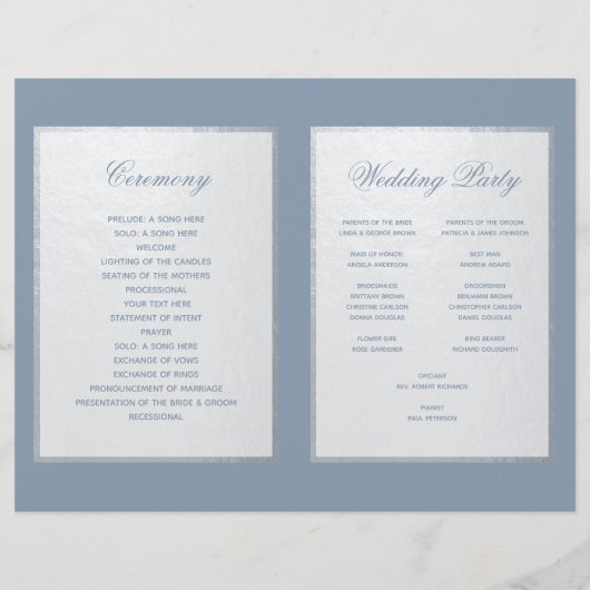 銀フェイクアーチダスティブルーフォールディング結婚式 プログラム (裏面)