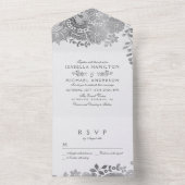 銀フェイクエレガントヴィンテージ結婚レース オールインワン招待状 (内側)