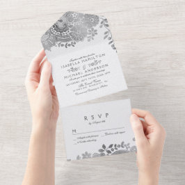銀フェイクエレガントヴィンテージ結婚レース オールインワン招待状