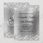 銀フェイクグリッターと光沢のある箔40歳の誕生日 招待状 (正面/裏面)