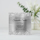 銀フェイクグリッターと光沢のある箔40歳の誕生日 招待状 (スタンド正面)