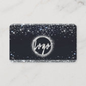銀フェイクグリッターと黒エレガントQRコード 名刺 (正面)