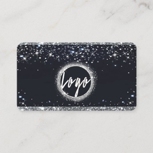 銀フェイクグリッターと黒エレガントQRコード 名刺 (正面)