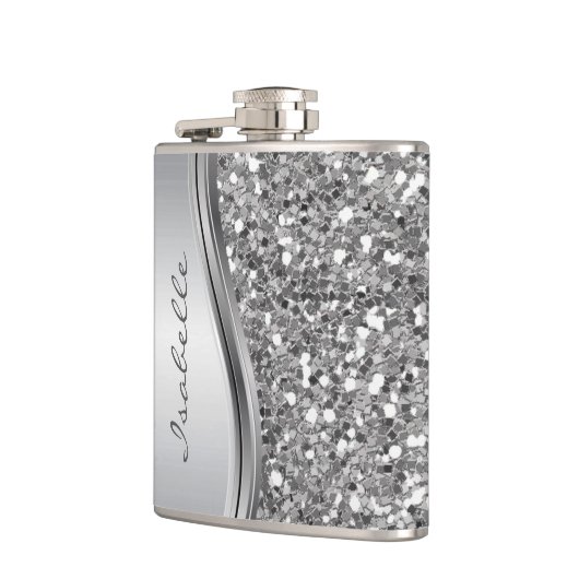 銀フェイクグリッターグラムきらきら光るメパーソナライズされたタル フラスク (左)