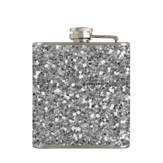 銀フェイクグリッターグラムきらきら光るメパーソナライズされたタル フラスク (裏面)