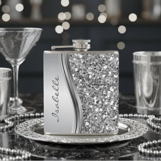 銀フェイクグリッターグラムきらきら光るメパーソナライズされたタル フラスク