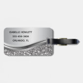 銀フェイクグリッターグラムきらきら光るメパーソナライズされたタル ラゲッジタグ (裏面横)