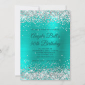 銀フェイクグリッターターコイズ箔50誕生日 招待状 (裏面)