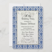 銀フェイクグリッターダマスク花柄誕生日 招待状 (正面)