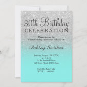 銀フェイクグリッターティール（緑がかった色）グラデーション海30歳 招待状 (正面)