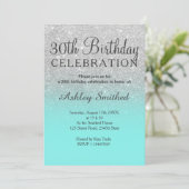 銀フェイクグリッターティール（緑がかった色）グラデーション海30歳 招待状 (スタンド正面)