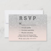 銀フェイクグリッターピンクグラデーション赤面結婚RSVP 出欠カード (正面)