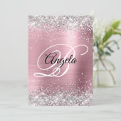 銀フェイクグリッターピ淡い色のックフォイルファンシーモノグラム 招待状 (スタンド正面)