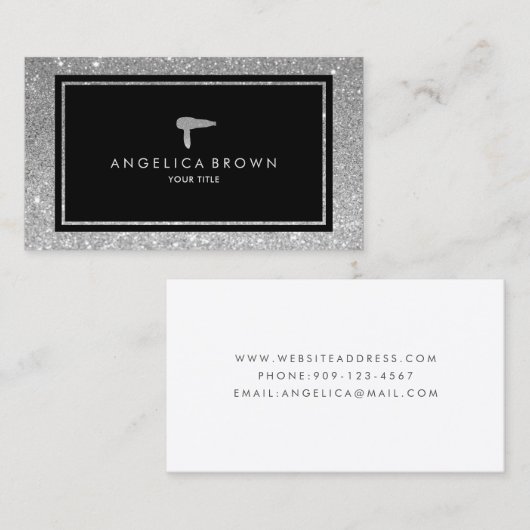 銀フェイクグリッターヘアドライヤー名刺 名刺 (正面/裏面)