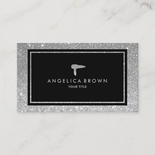 銀フェイクグリッターヘアドライヤー名刺 名刺 (正面)