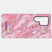 銀フェイクグリッター付きピンク大理石テクスチャ SAMSUNG GALAXYケース (裏面横)