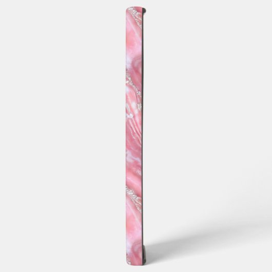 銀フェイクグリッター付きピンク大理石テクスチャ SAMSUNG GALAXYケース (左側面)