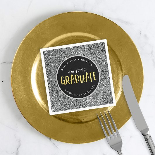 銀フェイクグリッター卒業 スタンダードカクテルナプキン