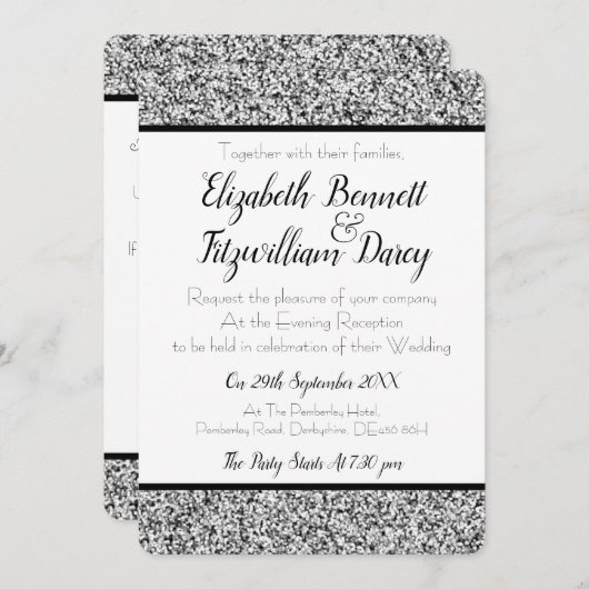 銀フェイクグリッター夕べ招待状 招待状 (正面/裏面)