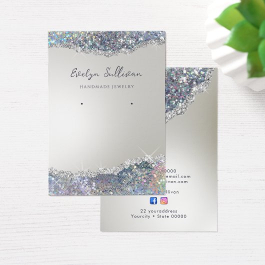 銀フェイクグリッター箔ジュエリー表示カード (デスク)