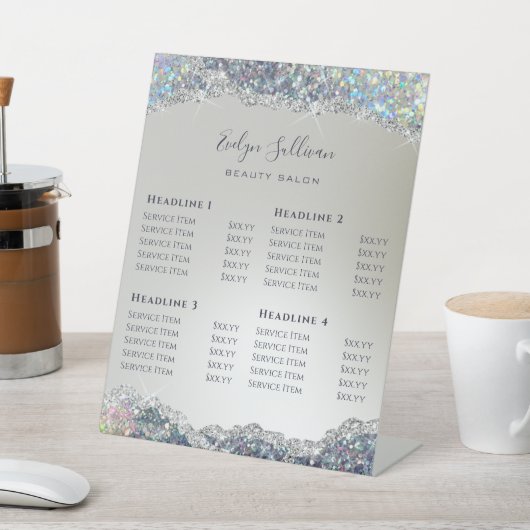 銀フェイクグリッター箔価格表台座標識 台座サイン (インサイチュ)