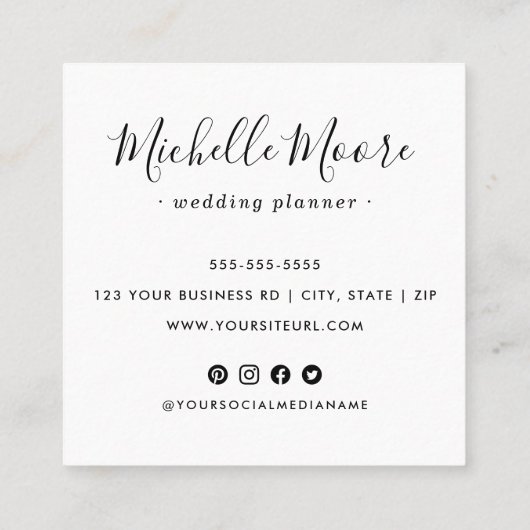 銀フェイクグリッター縁どカスタムロゴエレガント スクエア名刺 (裏面)