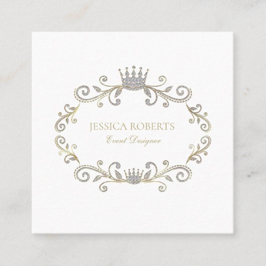 銀フェイクグリッター華美クラウン枠 スクエア名刺 (正面)